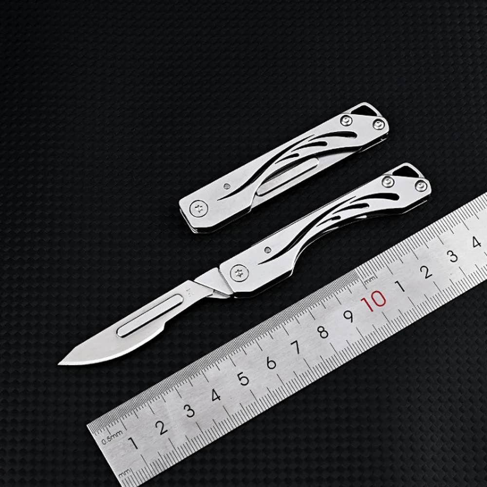 stainless steel Folding Scalpel Medical Folding Knife EDC Outdoor Unpacking  Pocket Knife with 10pcs Replaceable Blad - AliExpress