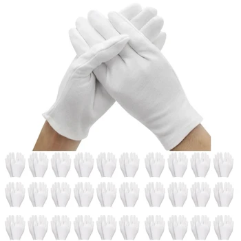 24PCS White Cotton Work Gloves Breathable Soft Cloth Liners Safety Gloves for Men Women Gardening Jewelry Coin Silver Warehouse