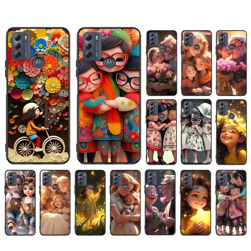 

Happy Mom Girl Sister Couple Phone Case For Moto E32 E32S E20 E40 E7 Plus Edge 40 30 Ultra Neo 20 lite G13 G9Plus GPure GStylus