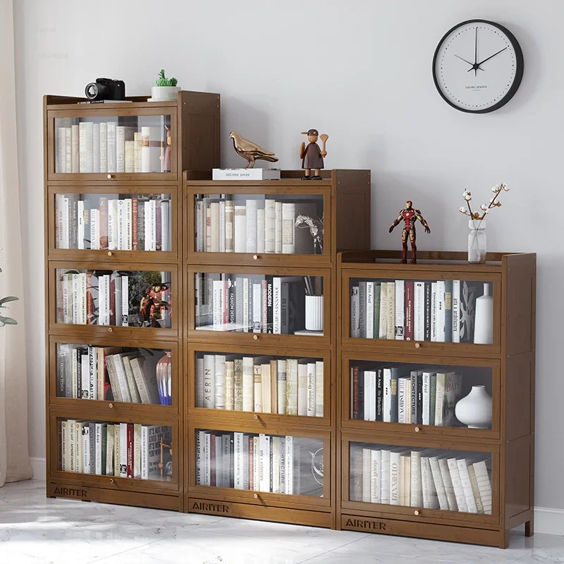 Floor Children's Bookcases Simple Bookshelf Rack Home Living Room Wall Storage Cabinets Modern Bamboo Storage Shelves Zn