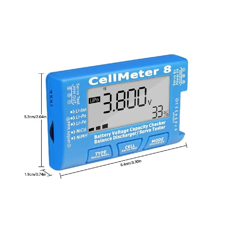 Battery Tester Lithium Battery Tester LCD Digital Battery Capacity Tester RC CellMeter8 2-8S Servo Lithium Polymer Lithium Dragon NiMH Battery Voltage Tester