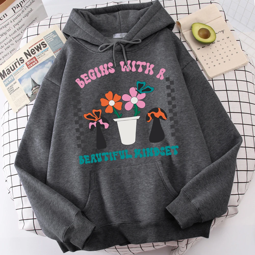 

Begins With A Beautiful Mindset Hoodies For Men Novelty O-Neck Sweatshirt Harajuku Loose Clothes Sport Shoulder Drop Hoodie Male