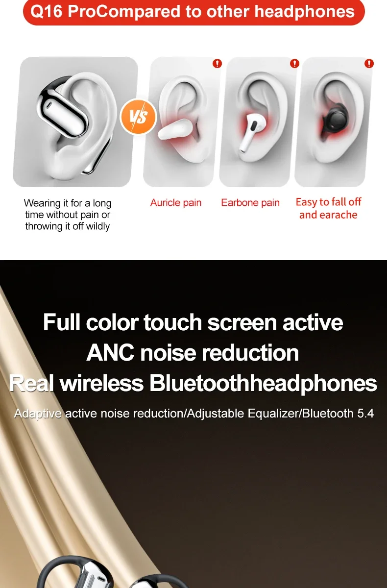 Description Picture 2 of itemBluetooth Wireless Headphones with LCD Touchscreen, AI Translation, ENC Noise Cancelling, Sports Earphones