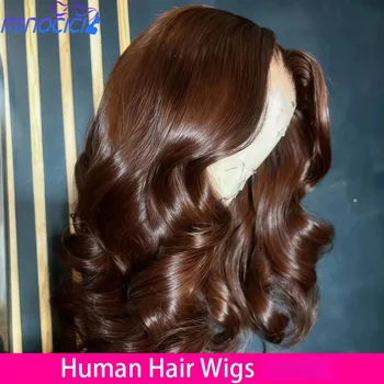 Chocolate Brown Body Wave Human Hair Wigs 13X6 Hd Lace Frontal Wig 13X4 Human Hair 250 Density Colored Pre Plucked Brazilian Wig 1