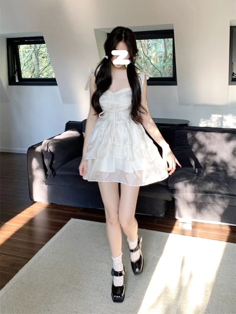 ASURA 韓国 ミニワンピース Y2K Sibra ワンピース フェイクレイヤードデザインキャミワンピース
