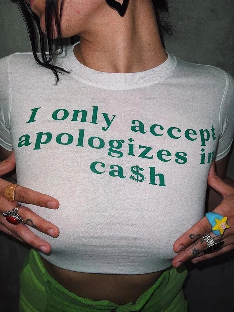 

Aesthetic Summer Baby Tee Tops Streetwear Gothic Harajuku letter Graphic Print T-shirt Vintage Crop Top Women 2000s Y2K clothes