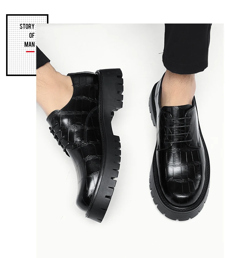 Große Größe Männer Höhe Erhöhen Leder Schuhe Dicke Sohle Business Casual Formale Oxfords Rutschfeste Bequeme Pendeln Kleid Schuhe – Detail 16