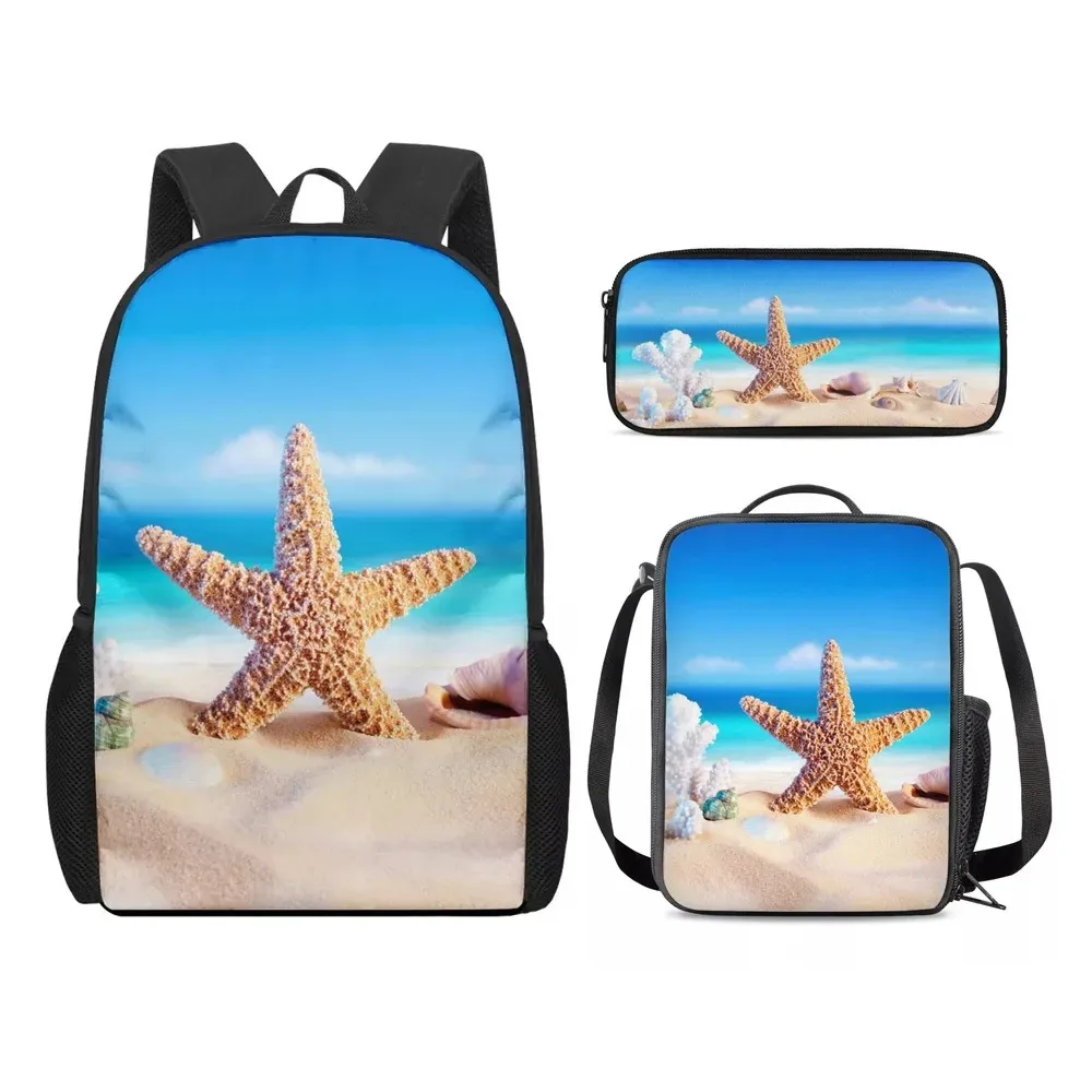 Student School Backpack with 3D Printing, Laptop Backpack, Lunch Backpack, Pencil Case, Starfish and Dolphin Printing, Popular