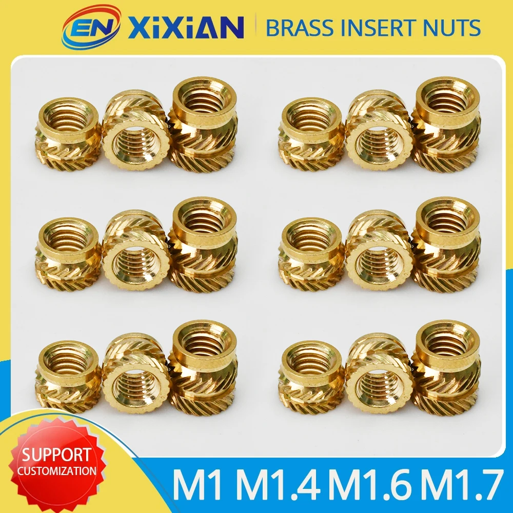 

100pcs M1 M1.4 M1.6 M1.7 Brass Insert Nut Hot Melt Knurled Thread Embedment Heat Inserts Copper Nut Embed Holes for Plastic