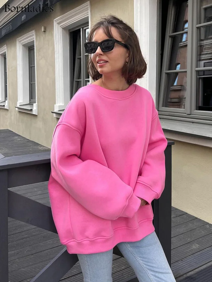 

Bornladies Oversized Hoodies & Sweatshirts for Women Autumn Winter Thick Warm Fleece Sweatshirt Girls Streetwear Loose Pullovers