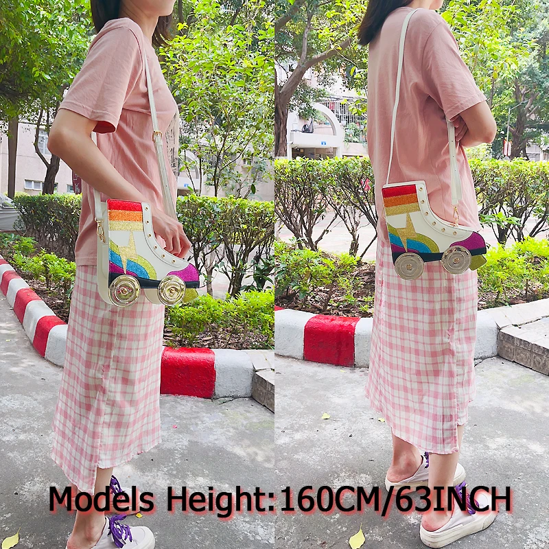 Fun Rainbow Glitter Roller Skate Women Handbag for Girls Novelty Rollerblade Crossbody and Pures Dazzing Daily Shoulder Bag Gift 5