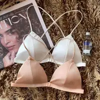 French Triangle Cup Sexy Thin Straps Bra Cover Underwear Women's Small Breasts Gather Front Buckle Summer Thin Beauty Back