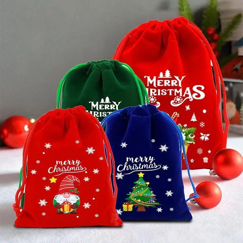Christmas Velvet Bag Christmas Gift Bag Christmas Candy Bag Christmas Creative Large Drawstring Candy Bag Gift Packaging Bag