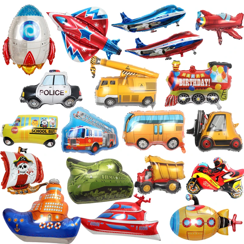 DIY Cartoon Auto Feuerwehrauto Zug Ballon Flugzeug Rakete Schiff Baby Dusche Geburtstag Party Dekoration Kinder Spielzeug Geschenke Helium Bälle