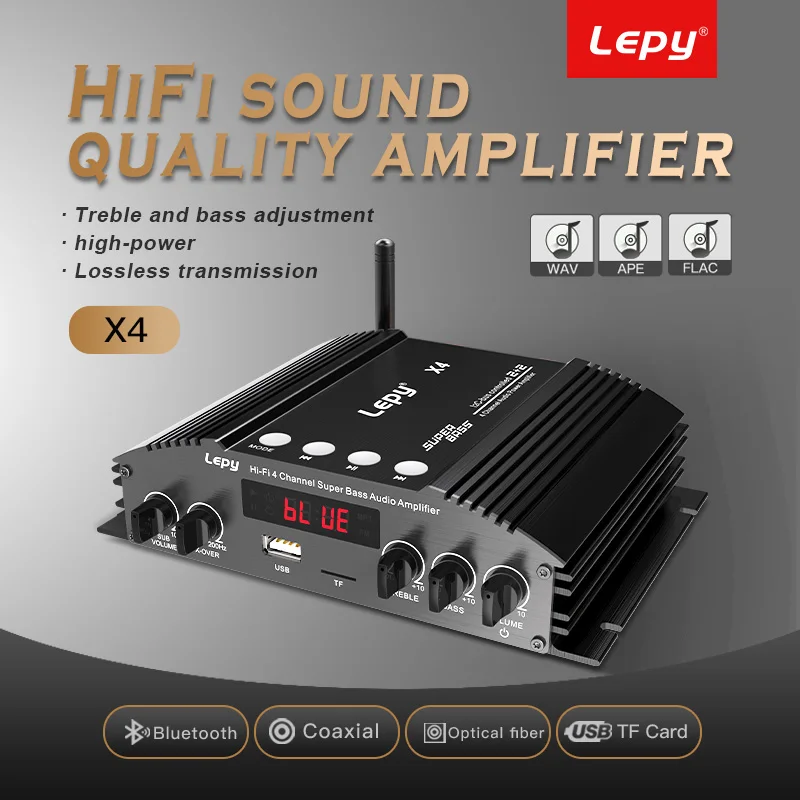 lepy-bluetooth-50を備えたhifihi-fiパワーアンプ4チャンネル光ファイバー同軸入力オーディオ出力21デュアルサブウーファー