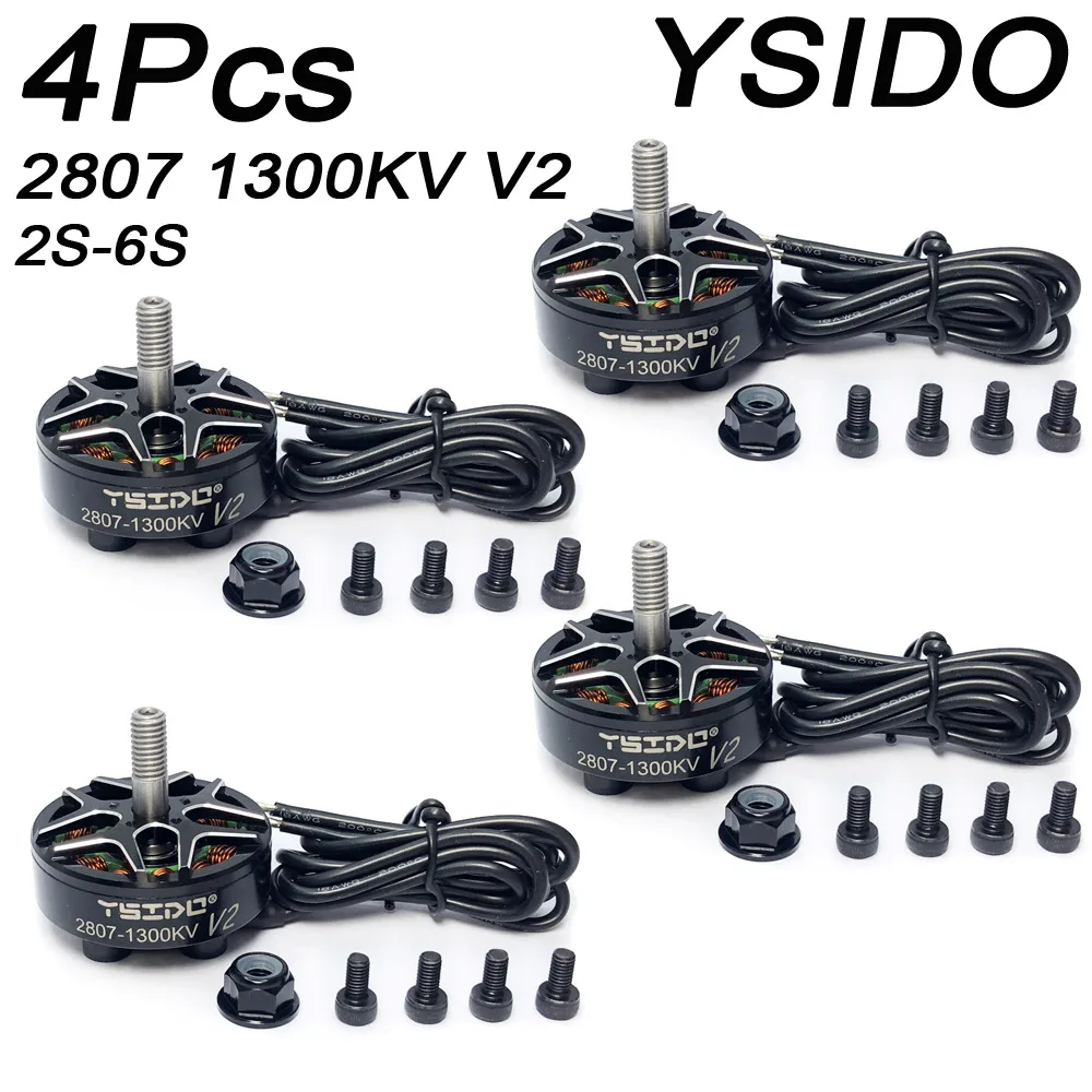 MARK4 FPV Drone, 4Pcs YSIDO 2807 1300KV V2 motors for FPV drones, compatible with 2S-6S batteries, include screws and nuts.