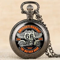 Conception de montre de poche à motif de moto Route 66 The Mother Road, montre à mouvement à Quartz précise, cadeau pour hommes et enfants 2