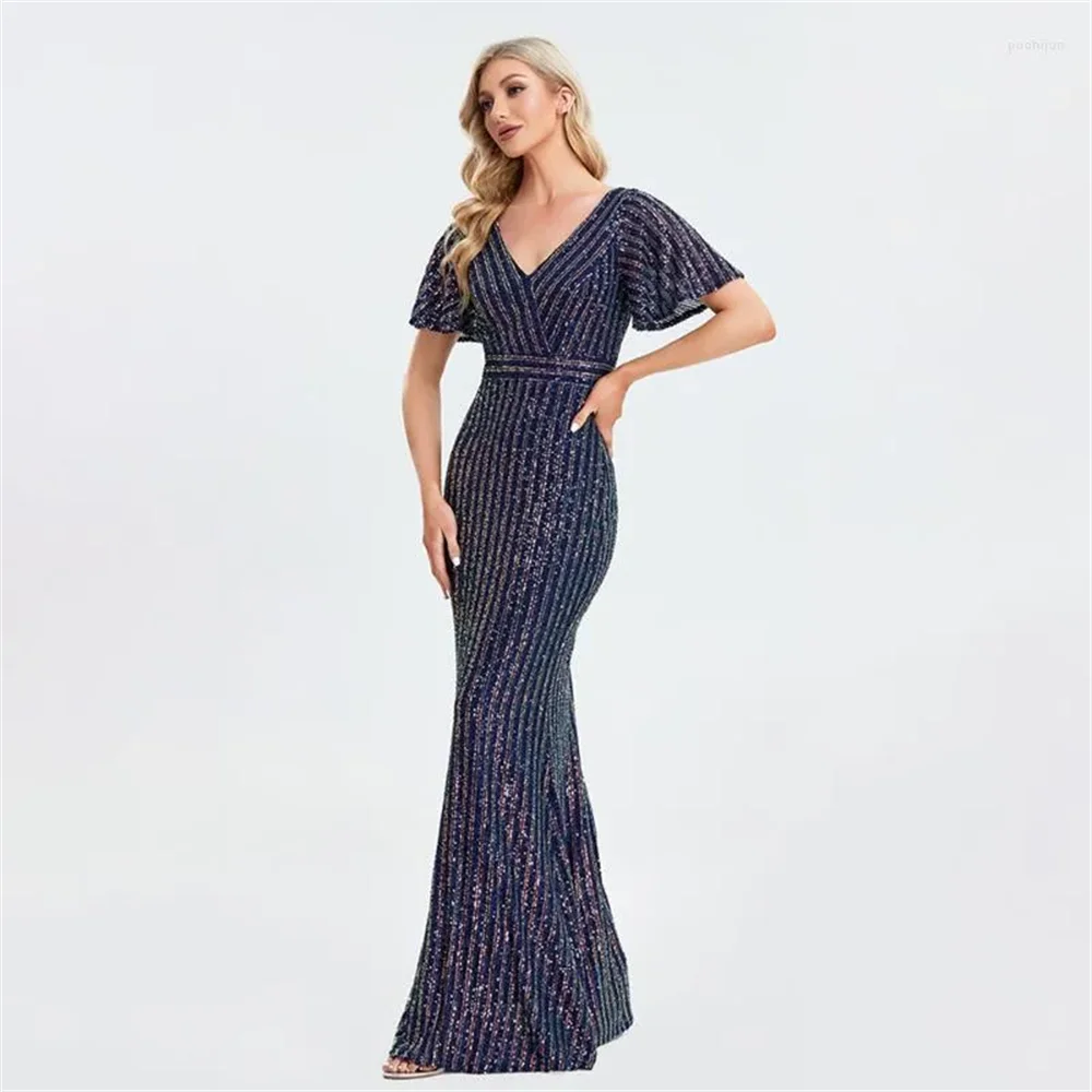 Women Long Sleeve Shinning Sequins Florals Bodycon Long Dress Keyhole Celebrate Evening Party Prom Outfit main image 0
