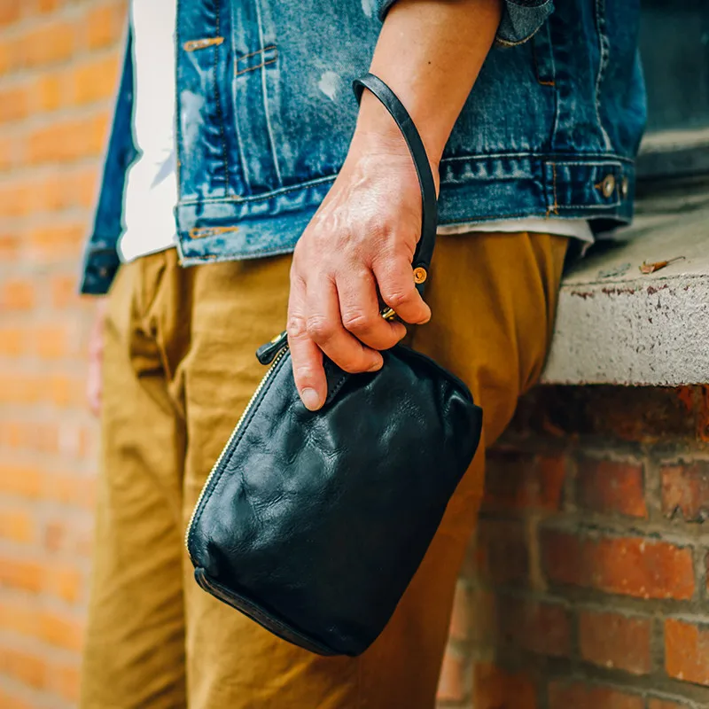 Fashion luxury natural genuine leather men's clutch bag handmade vintage real cowhide business credit card holder phone wallet