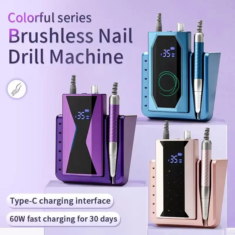 Brushless 40000RPM Electric Nail Drill Machine 85W Handle Manicure Portable Polishing Tool Nail Drill Rechargeable Nail Art 2