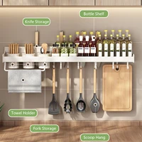 Étagère de rangement murale pour cuisine, support à épices, porte-couteaux, rangement pour assaisonnements, baguettes, cuillères et spatules 2
