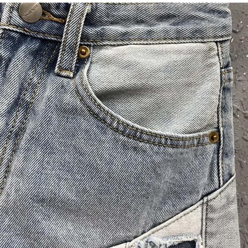 Streetwear Contrast Color Patchwork Denim Shorts Women Fashion High Waist Loose Short Jeans Female 2023 Summer New Pant