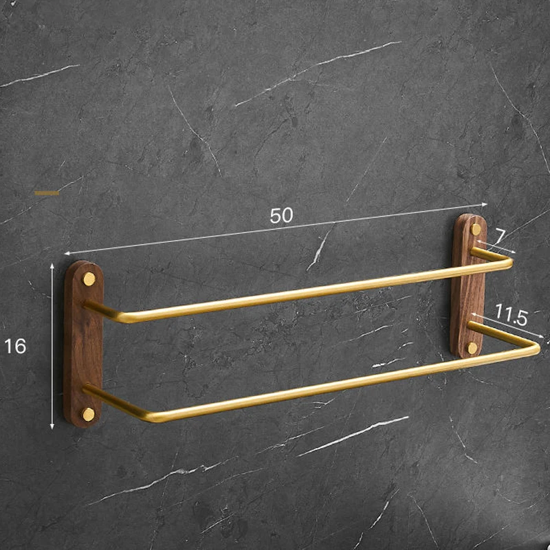 Towel rack towel holder bathroom facilities 50cm black/gold walnut bathroom towel rack towel bar non-perforated bathroom storage rack holder luxury double bar