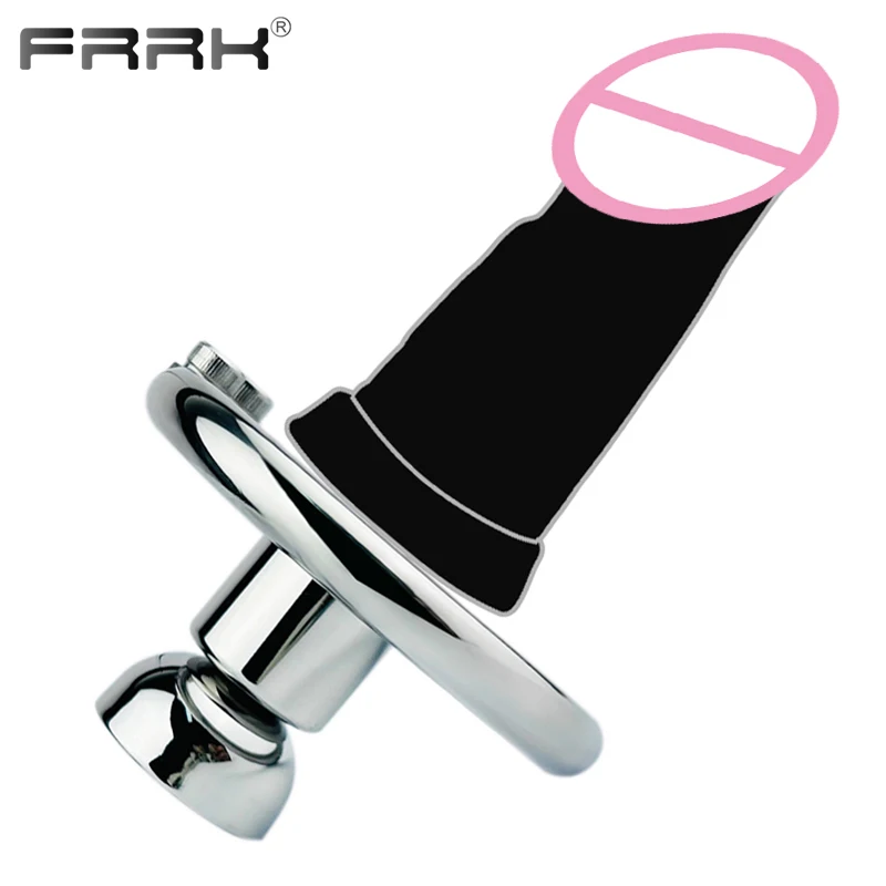 

FRRK Flat Pad Negative Chastity Device with Black Dildo for Adult Games New Half Cock Cage Half Penis Combination Intimate Goods