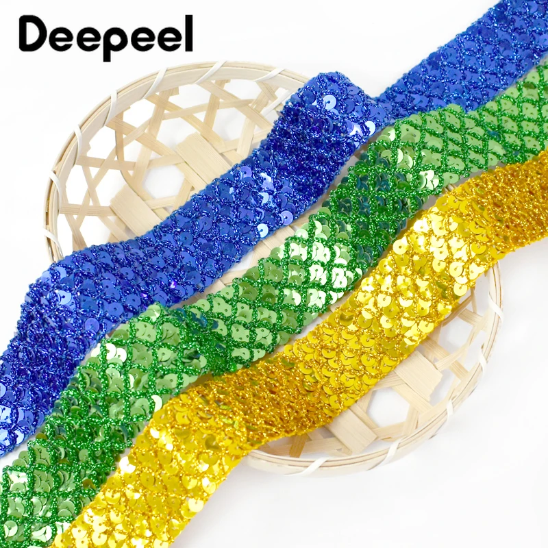 2/4/12Meters Deepeel 15/20/35mm Sequin Lace Trim Ribbon Clothing Decoration Strap Dance Dress Wedding DIY Sewing Craft Accessory