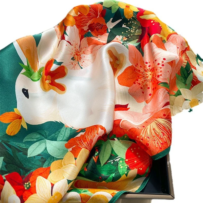 100% Real Silk Square Scarves Women Bandana High Quality Floral Printed Foulard Hair Tie Soft Neckerchief 4