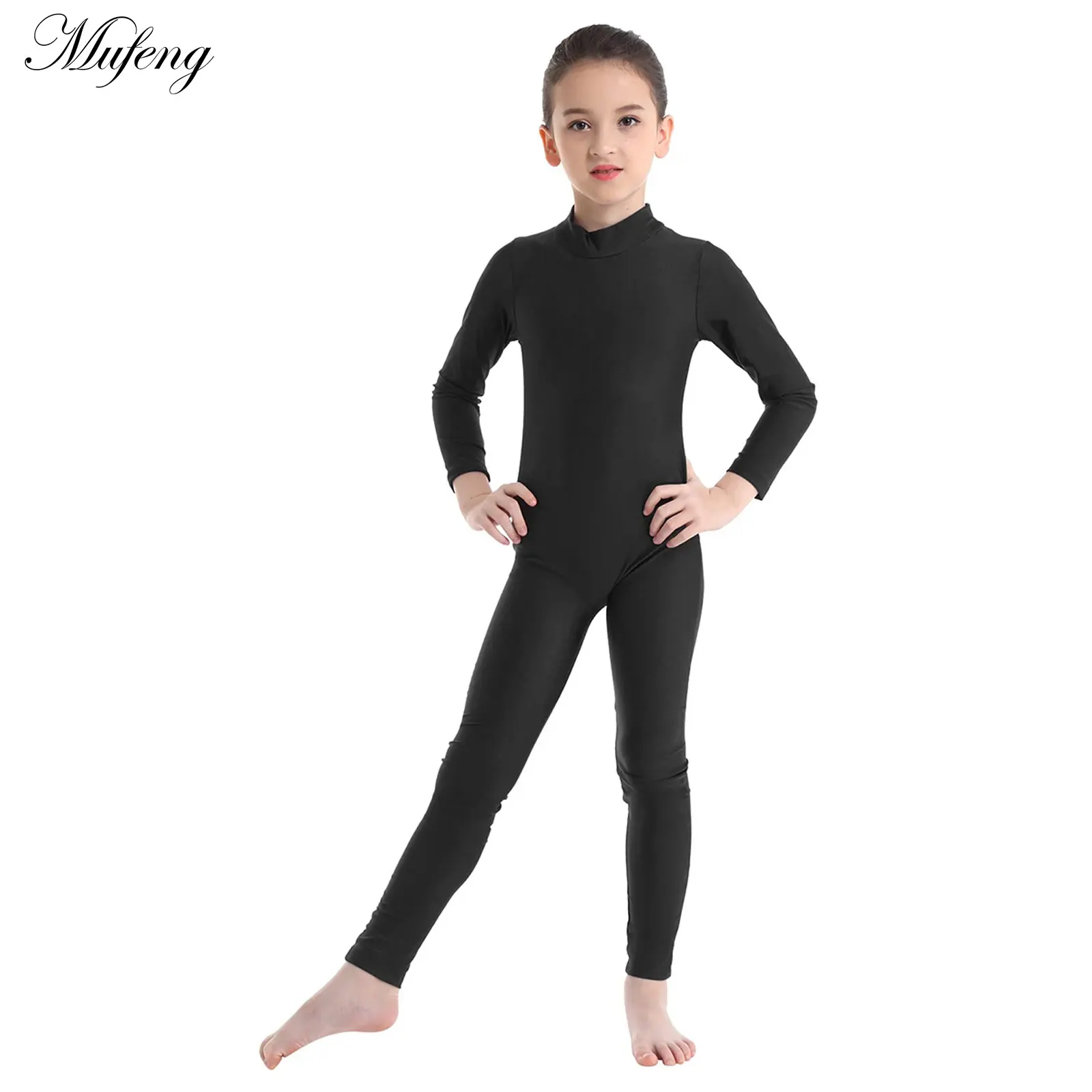 

Kid's Boys Girls Long Sleeve Ballet Unitard Jumpsuit Full Length Body suit Metallic Gymnastics Leotard Dance wear Costumes