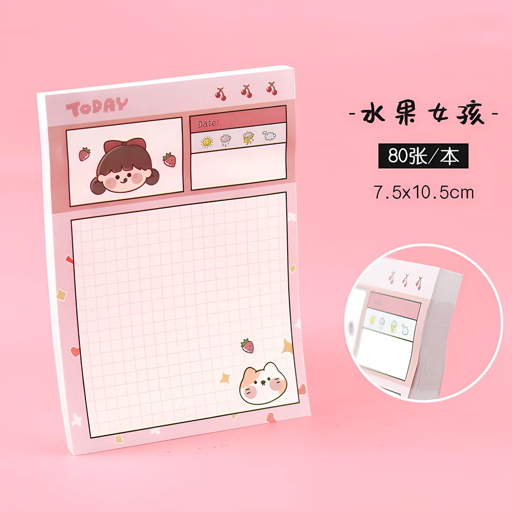 Cute Girls Sticky Notes Funny Kawaii Grid Blank Memo Pad