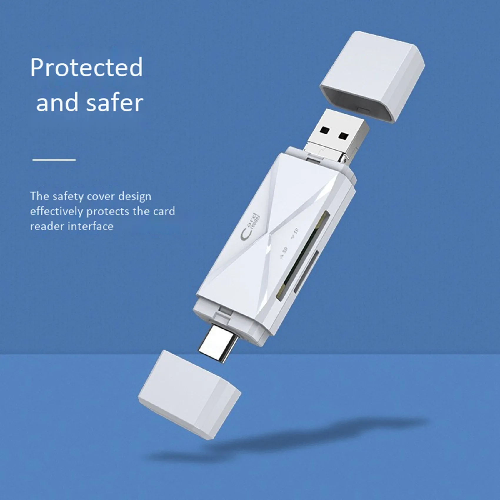 USB 2.0 마이크로 USB C타입 카드 리더기, SD 메모리 카드 리더기, 마이크로 SD TF USB C타입 카드 리더기, 흰색
