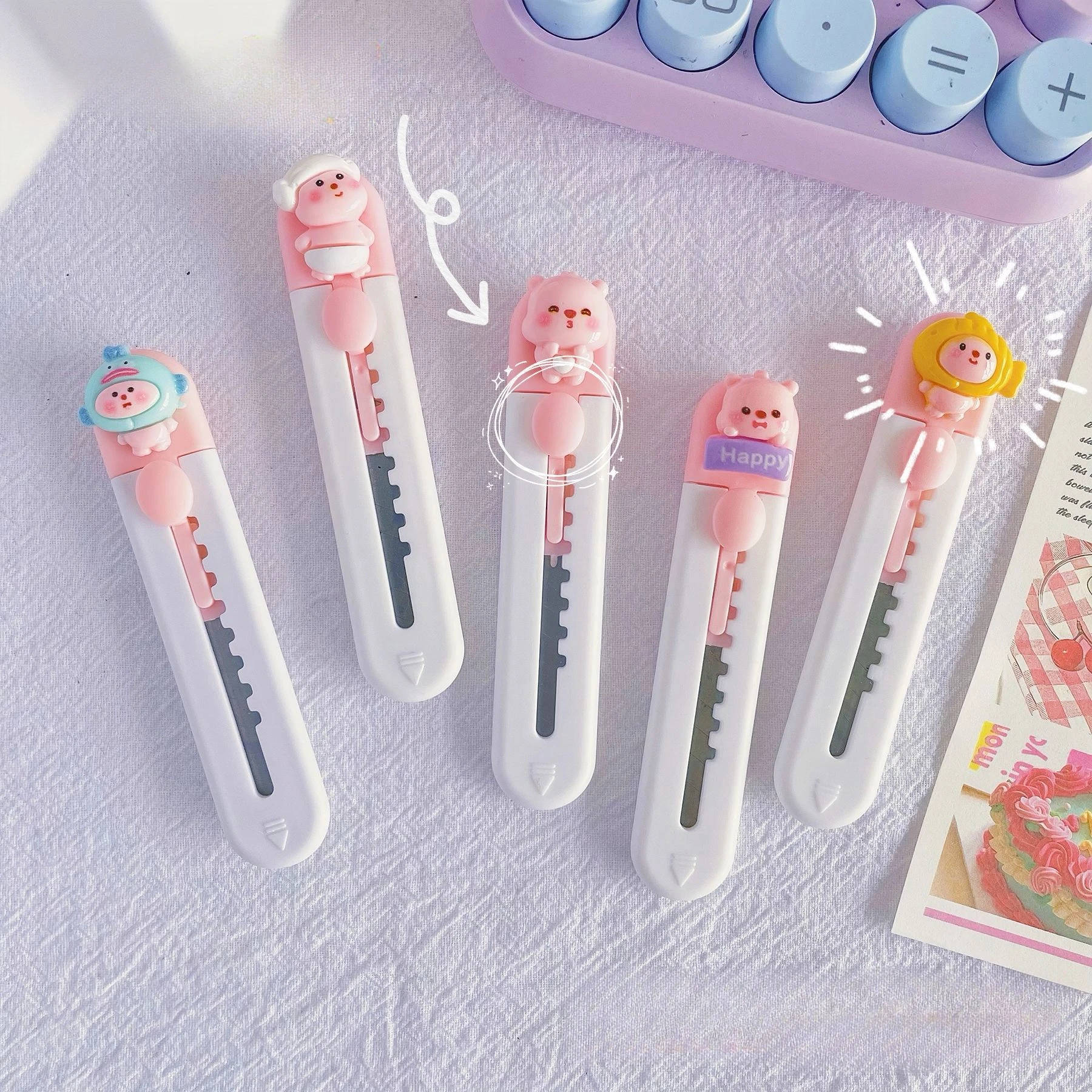 Mail Opener Utility Knife Unboxing Knife Pocket Folding Knife Craft Cutting Knife 1pc Cute Cartoon Letter Opener Portable Mini Stationery Tool for Students and Office Workers