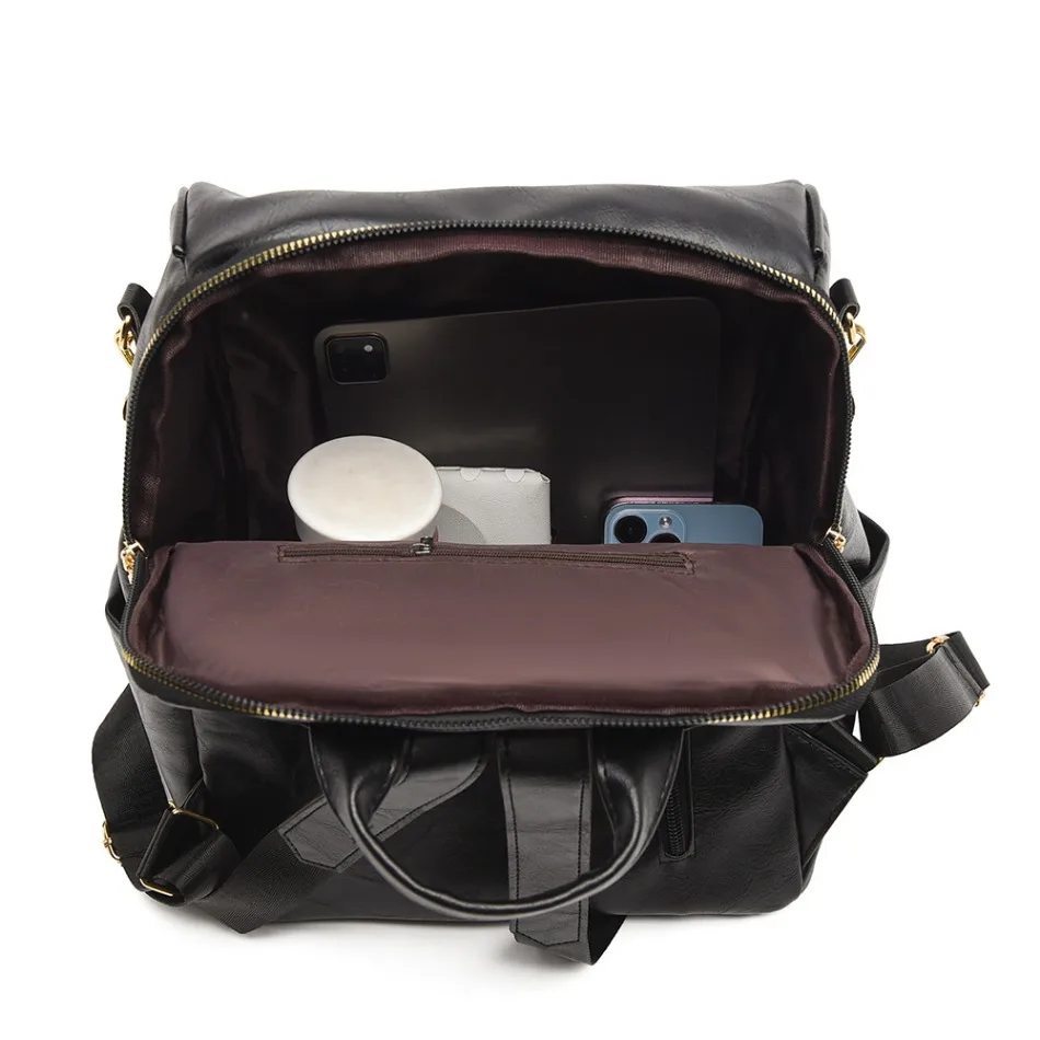 Schooll Bags Travel Bagpack Ladies Bookbag High Quality Leather Back Pack Women Large Capacity Multifunctional Backpacks Woman 6