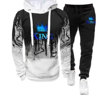 Autumn winter Spring Men's Sports Suit King Printed Tracksuit mens Clothing Hoodie+Sweatpants Fashion 2Pcs Set Jogging 1