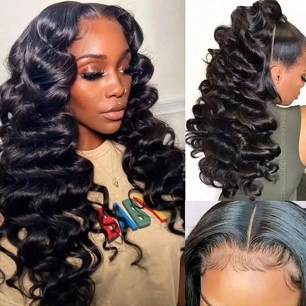 200% 250% Density 13x4 Loose Deep Wave Glueless Wig Natural Black Color for Women Pre Plucked Bleached Knots 13x6 5x5