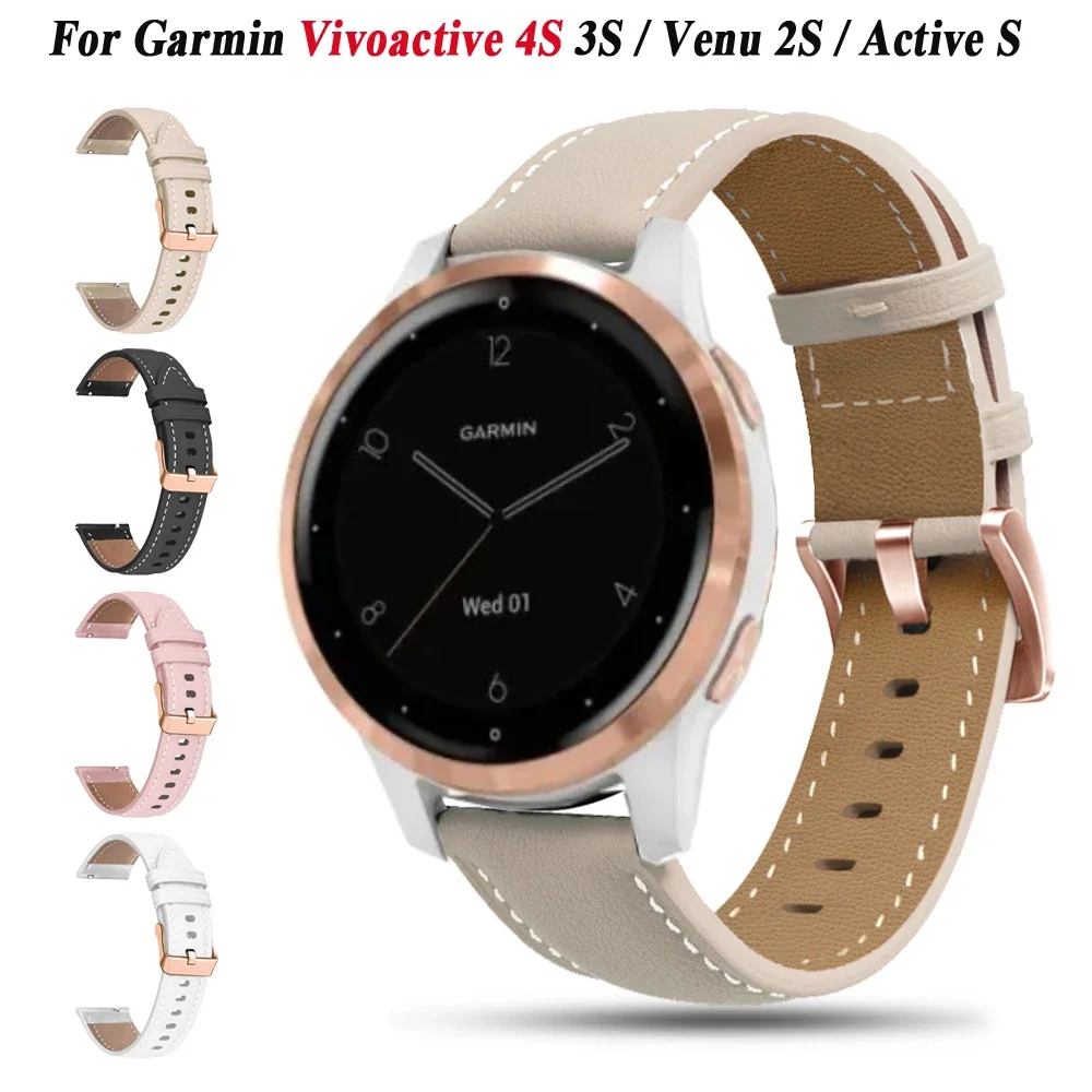 Elegant Leather Smart Watch Strap with Rose Gold Buckle - 18mm Wristband