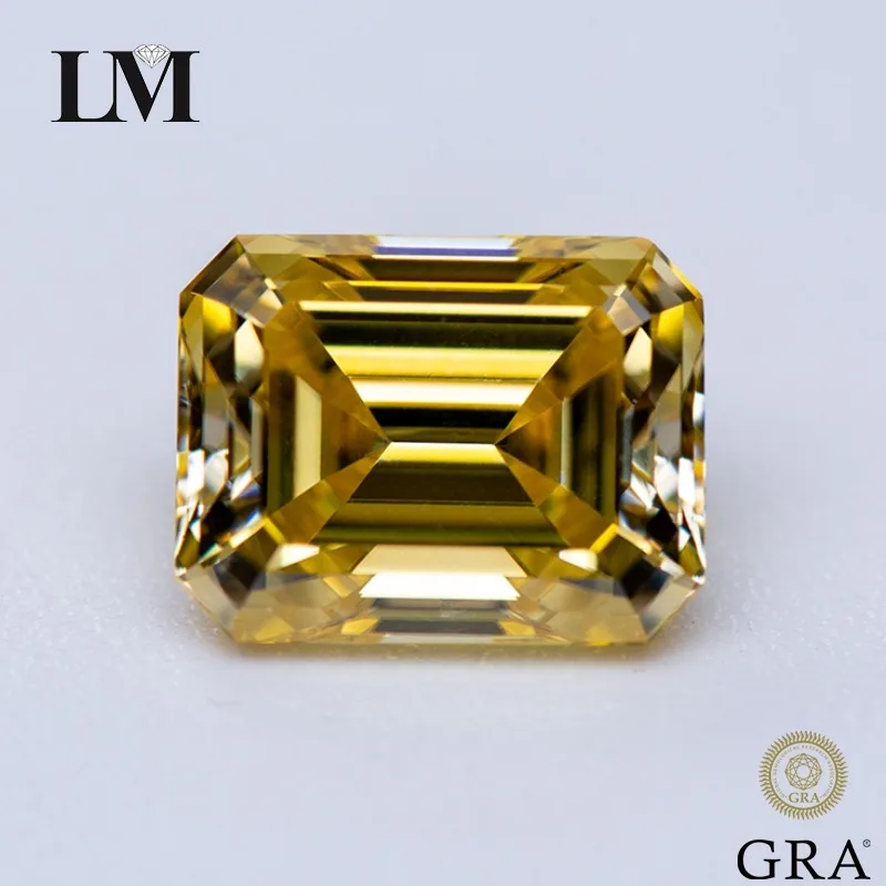 

Moissanite Gemstone Lemon Yellow Color Emerald Cut Lab Grown Diamond DIY Ring Necklace Earrings Main Materials with GRA Report