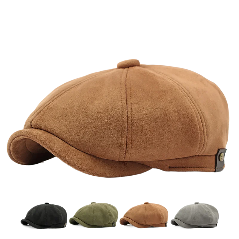 Men Beret Hat Suede Fabric Adjustable Newsboy Hats Cabbie Gatsby Cap Driving Flat Bonnets