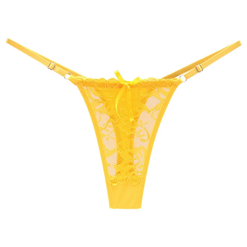 Women Sexy Thong Low Waist Lace Transparent Panties Adjustable Strap See Through Lingerie Ultra-thin Underwear T-Back Briefs
