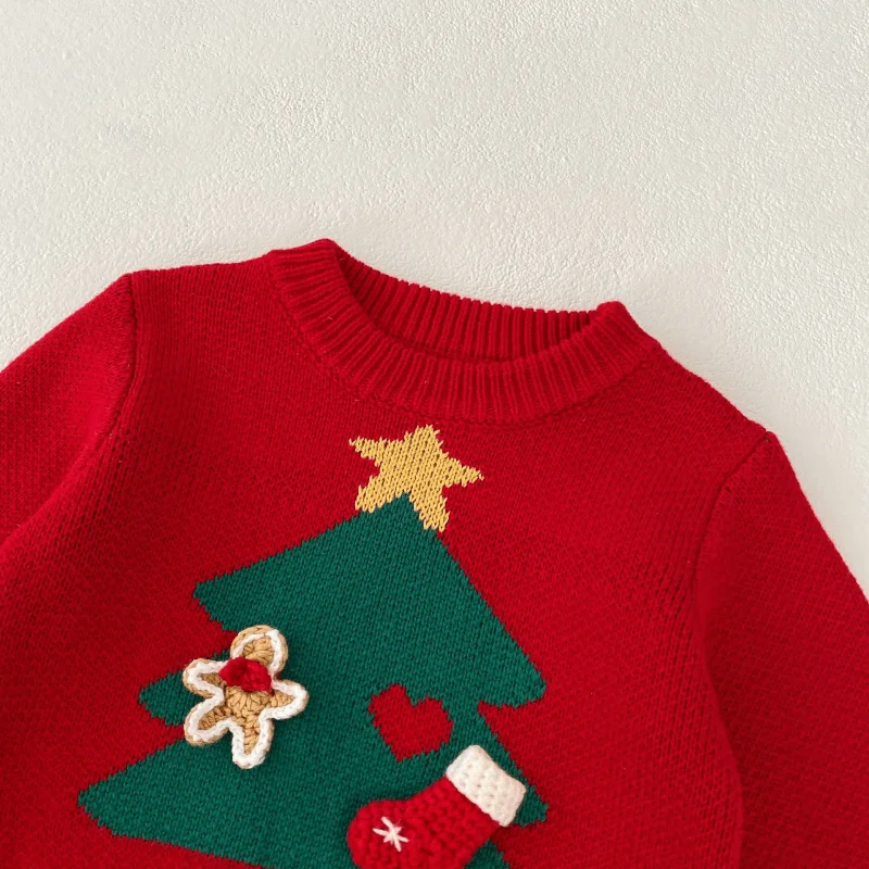 Newborn Baby Girl Boy Cotton Sweater Infant Toddler Child Long Sleeve Knitted Hoodie Christmas Tree Pullover Baby Clothes 3M-2Y