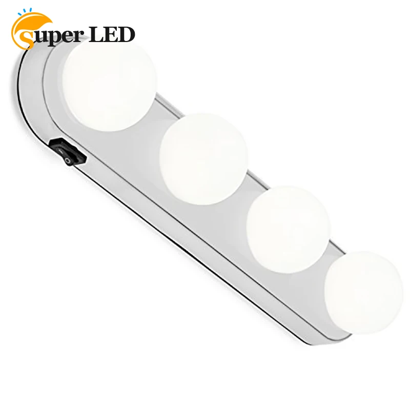 

4 Bulb Led Makeup Mirror Light Suction Cup Installation Dressing Table Vanity Light Bathroom Wall Lamp Battery Powered