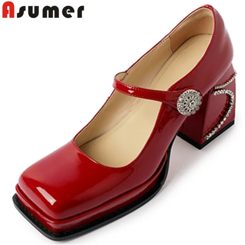 

ASUMER 2022 New Patent Leather Mary Janes Platform Shoes Women Super High Heels Pumps Ladies Spring Summer Dress Shoes