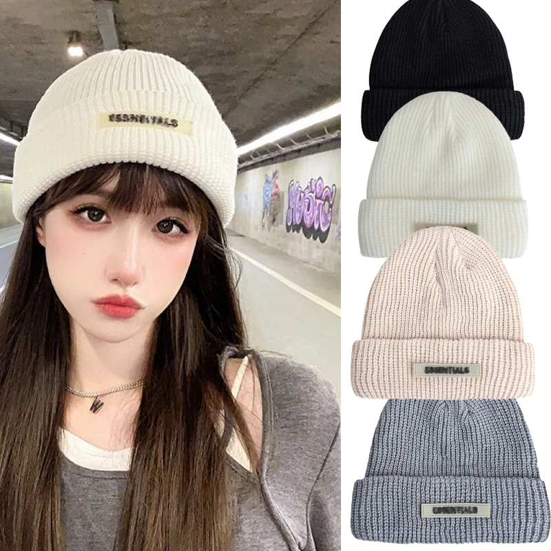 

Winter Knitted Hats For Women Black Hat Mens Caps Women For Ladies Solid Color Knitted Thick Cap Woolen Landlord Hat
