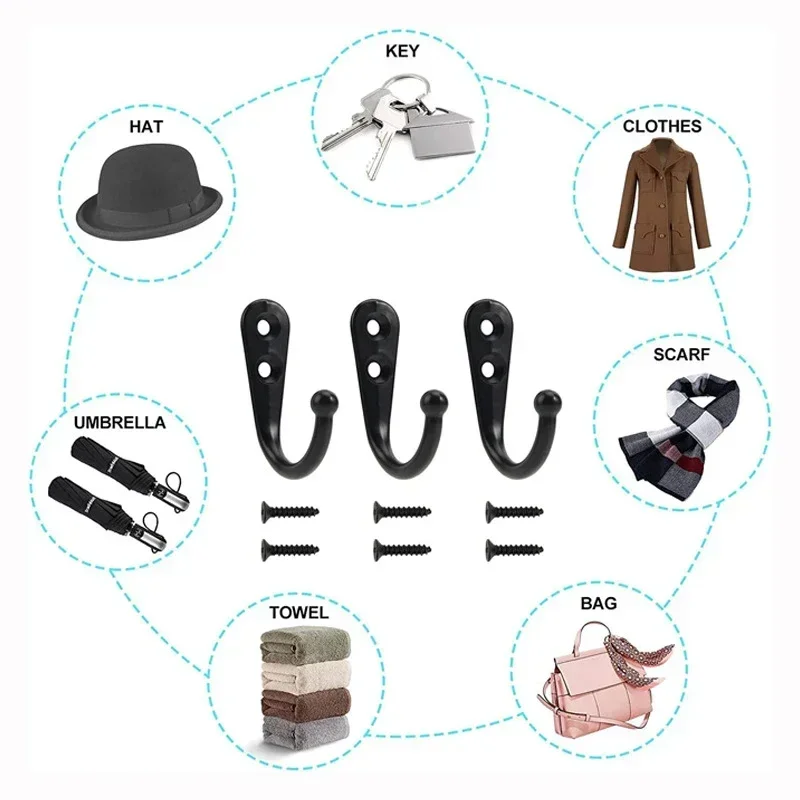 Wall Hangers 10Set Alloy Hooks Screws For Coat Towel Bags Caps Kitchen Bathroom Storage