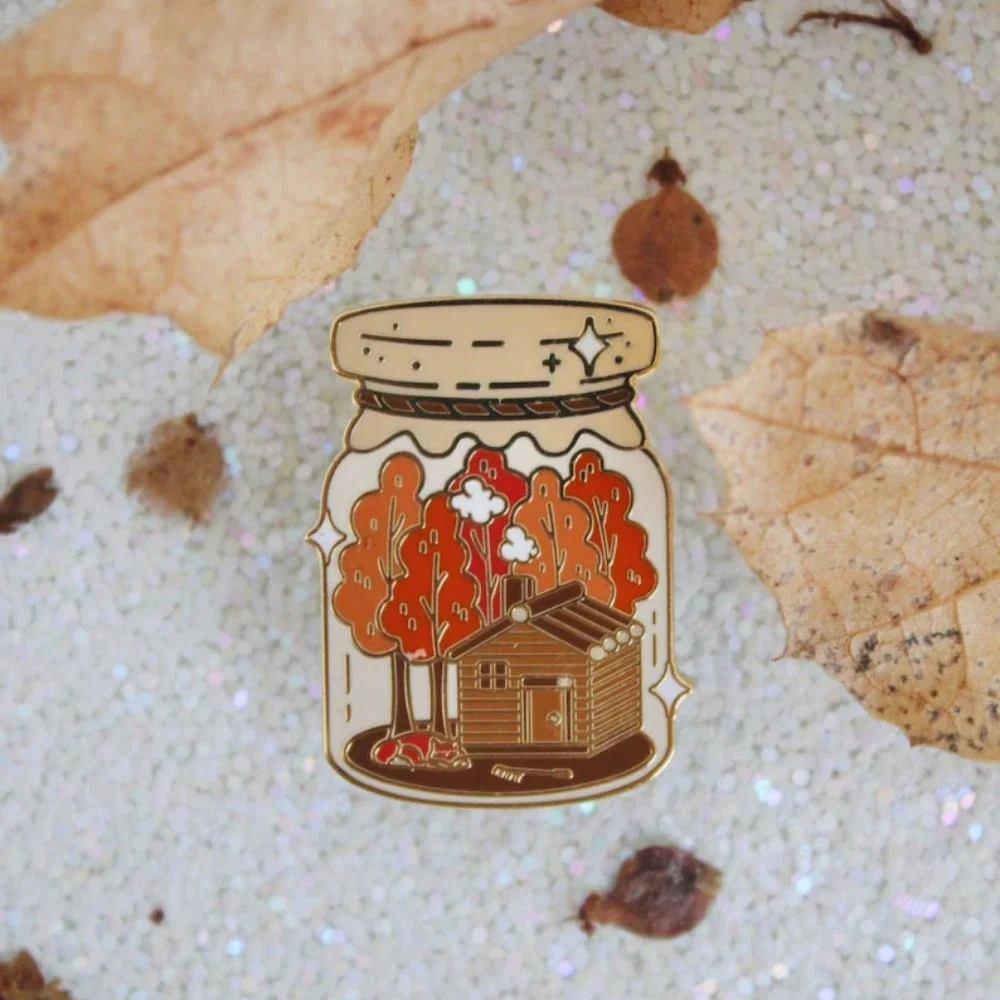 

Jar of Autumn Enamel Pin | Fall Vibe Metal Badge| Nature Brooch | Fox Lapel Pins
