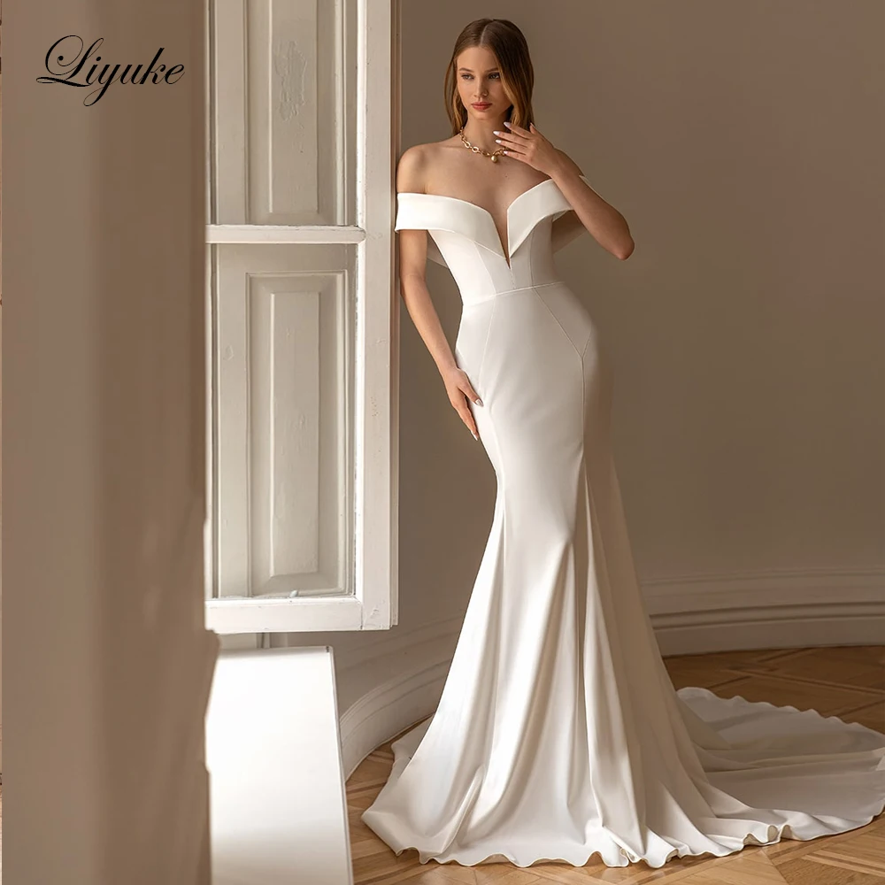 

Liyuke 2 In 1 Mermaid Wedding Gowns Elegant Illusion Neck Trumpet Bridal Dress With Removable Train