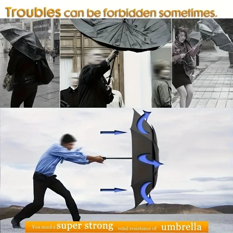 Double Strong Wind Resistant Umbrella Rain Women Large Folding Non-automatic Umbrellas Men Family Travel