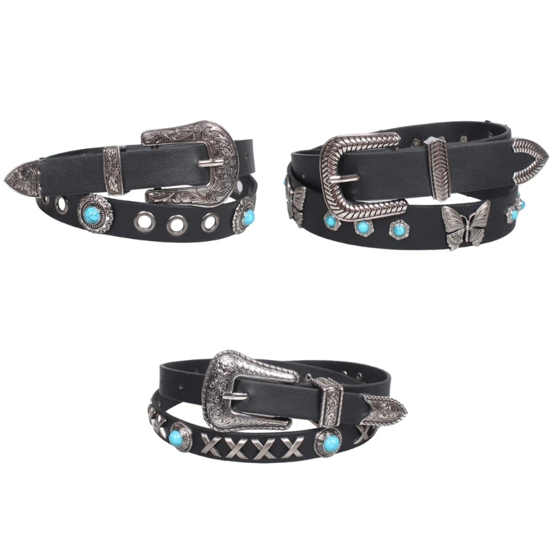 Adult Waist Belt with Adjustable Pin Buckle Turquoise Design Personality PU Waist Belts for Women Coat Dress Decors